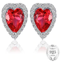 Heart 4ct Pigeon Blood Red Ruby Stud Earrings Solid 925 Sterling Silver Jewelry