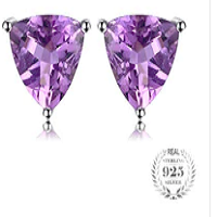 Trillion 1.9ct Natural Purple Amethyst Birthstone Stud Earrings Solid 925 Sterling Silver